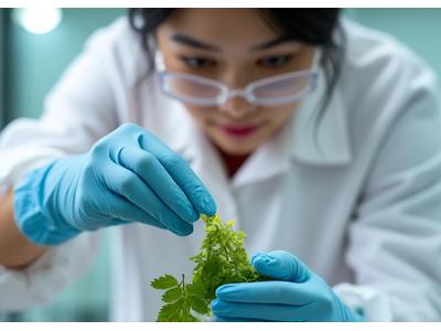 실험실에서 한국산 채소의 신선도를 테스트하는 과학자