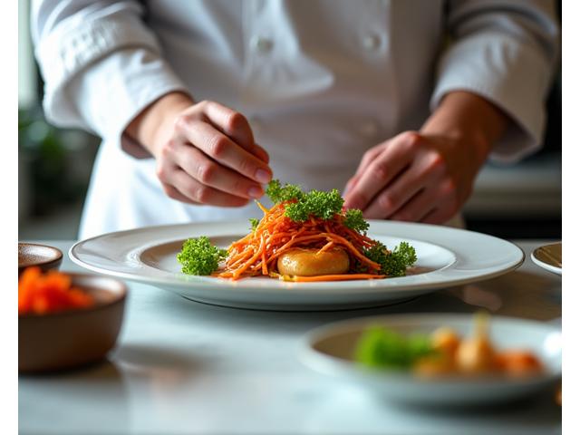 전문 셰프가 한식 요리 메뉴를 개발하고 있는 모습