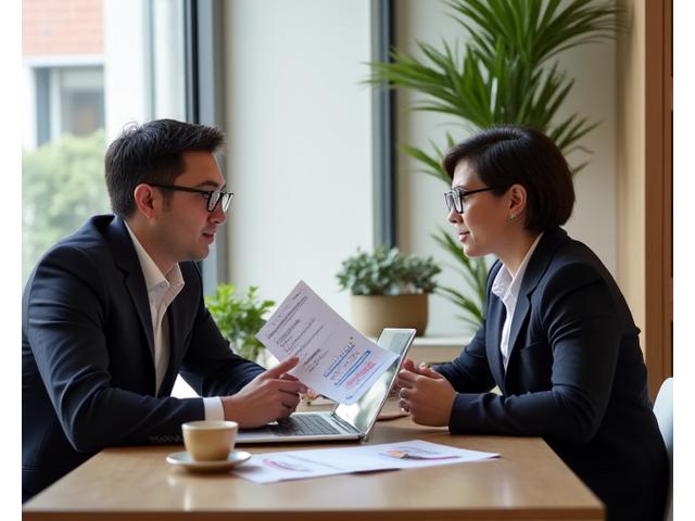 컨설턴트가 레스토랑 경영진과 함께 성과 보고서를 검토