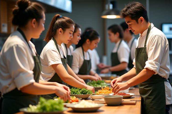 열정적으로 한식 요리를 배우고 있는 레스토랑 팀원들