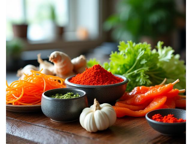 신선하고 다양한 한국 식재료가 가득한 주방 풍경