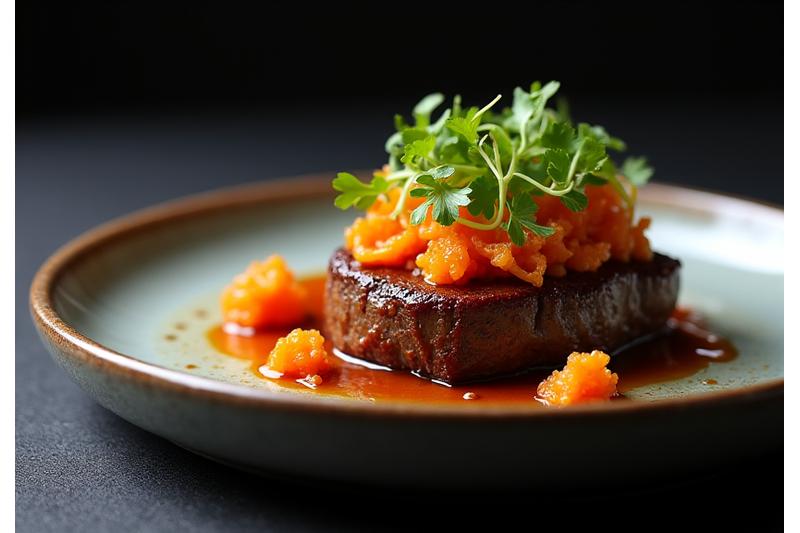 현대적인 플레이팅이 돋보이는 퓨전 한식 요리.