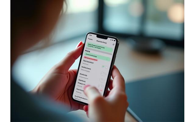 개인정보 제어를 상징하는 디지털 인터페이스 화면과 사람의 손이 스마트폰을 조작하는 모습