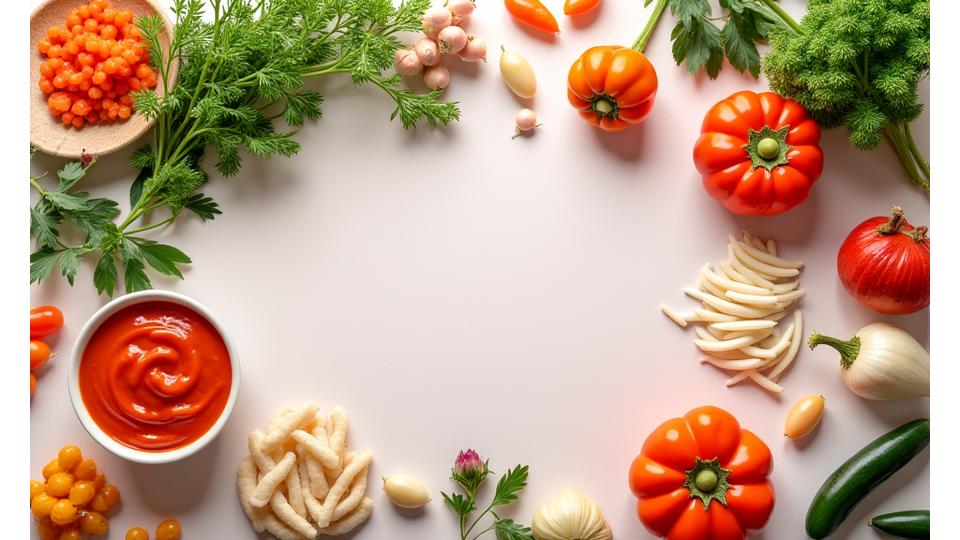 신선한 한국 식재료가 깔끔하게 배열된 모습, 품질 관리를 상징