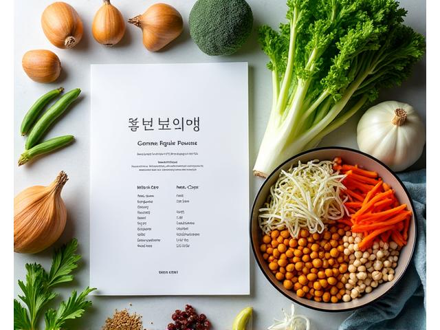 신선한 비건 한식 재료와 영양성분표